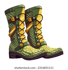 Green army boots for walk in adventure icon isolated
