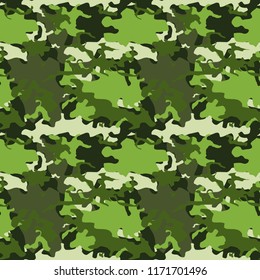 Green army camo vector background - seamless military fashion pattern.