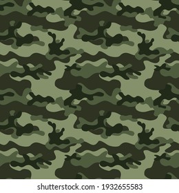 
Green army camouflage texture, trendy seamless pattern. Forest hunting print.