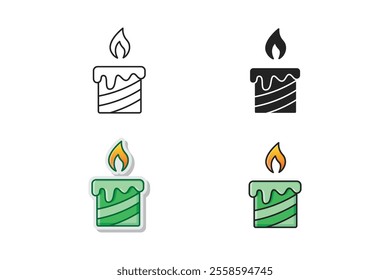 green aromatherapy candle vector icon burning with melted wax falling