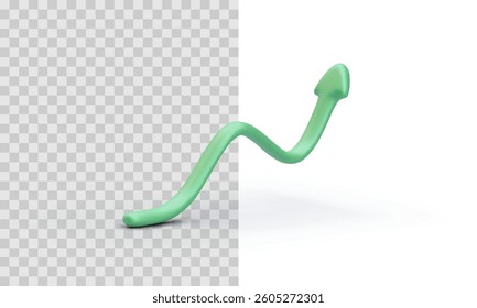 Green up arrow in 3d realistic style isolated on transparent background. Vector illustration