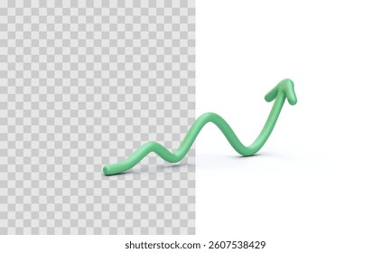 Green up arrow in 3d realistic style isolated on transparent background. Vector illustration