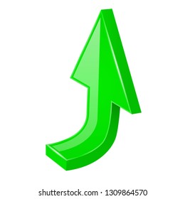 Green UP arrow. 3d web icon. Vector illustration isolated on white background