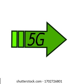 Signo de red de icono de tecnología 5G con flecha verde. Ilustración 5g símbolo de Internet en estilo minimalista de línea plana.