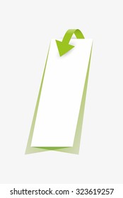 green arrow and blank paper with shadow on gray background