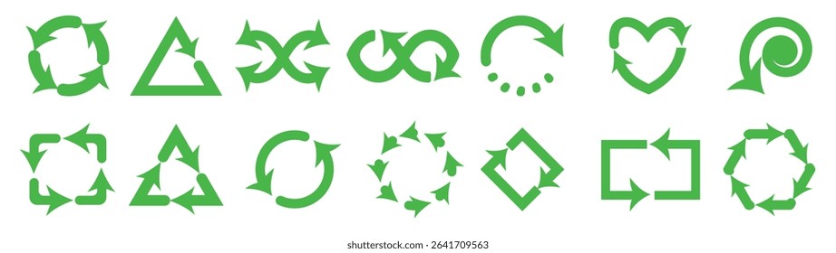 Green arrow collection. Set of green and black recycle arrows. Eco recycling arrows icon. Vector illustration