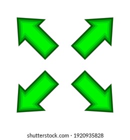 green arrow, diagonal arrow sign for map, arrow button for graphic game, arrow for direction