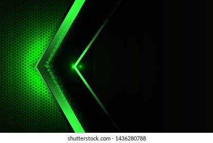 Green arrow direction on dark blank space vector tech concept background. Can use for banner, cover, website, advertising, card, corporate