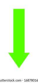 green arrow down glowing color for icon isolated on white, arrow green pointer down symbol for direction, flat simple arrow pointing for navigation, arrow cursor for digital upload icon, vector