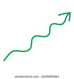 Green arrow up and down. Long arrows icon. Long curved hand-drawn arrow isolated. Brush.