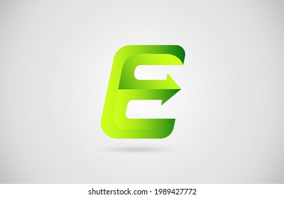 green arrow E alphabet letter logo icon for company and business. Creative design for corporate