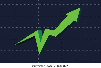 green arrow going up represents the economic stock trading business chart experiencing an increase	