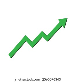 Green arrow going up stock icon on white background. Symbol of up arrow graph icon. Bankruptcy, financial market profit icon. Standing growth in business. Vector illustration.
