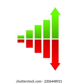 Green Arrow Graph Growing Uptrend And Red Graph Downward Trend Financial Business Statistics Flat Vector Icon Design.