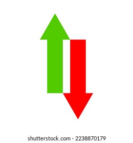 Green arrow graph growing uptrend and red graph downward trend financial business statistics flat vector icon design.