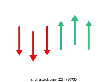Green arrow graph growing uptrend and red graph downward trend financial business statistics flat vector icon design.