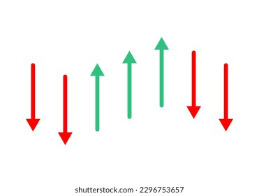 Gráfica de flecha verde creciente tendencia ascendente y gráfico rojo tendencia descendente estadísticas de negocios financieros diseño de icono de vector plano.