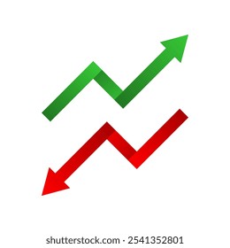 Gráfico de seta verde crescente tendência ascendente e gráfico de seta vermelha tendência descendente design de ícone de vetor de negócios financeiro