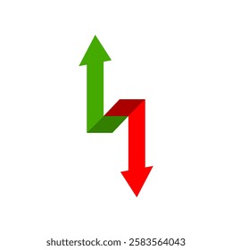 Green arrow graph growing uptrend and red arrow graph downward trend financial business vector icon design