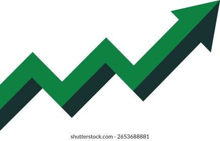 Green arrow graph showing upward trend and financial growth with a white background