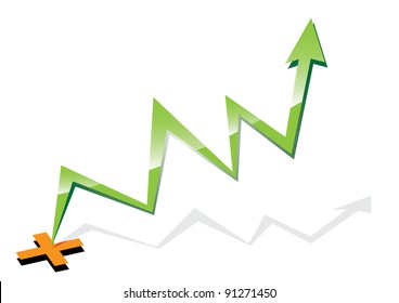 Green arrow growing up graph vector illustration.