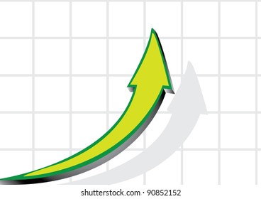 Green arrow growing up on grid vector illustration.