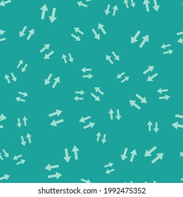 Green Arrow icon isolated seamless pattern on green background. Direction Arrowhead symbol. Navigation pointer sign.  Vector