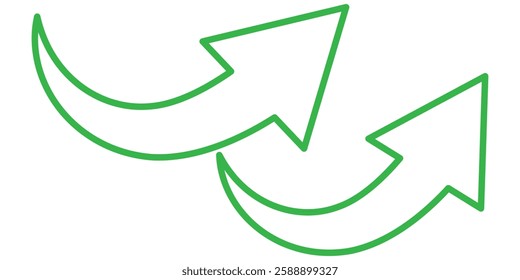 Green arrow icon on transparent background. Flat style arrow icon for your website, design, logo, app, UI., curved arrow sign.