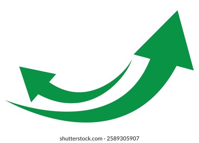 green arrow icon on white background . green long arrow . green curved arrow pointing to right . green long curved arrow vector icon isolated .