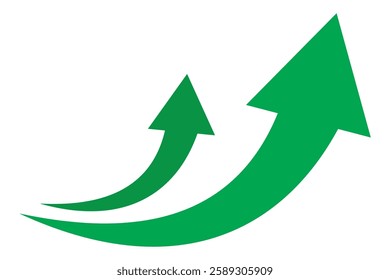 green arrow icon on white background . green long arrow . green curved arrow pointing to right . green long curved arrow vector icon isolated .