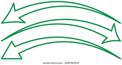 Green arrow icon on white background. Green curved graph up arrow. Green long curved arrow vector icon. 