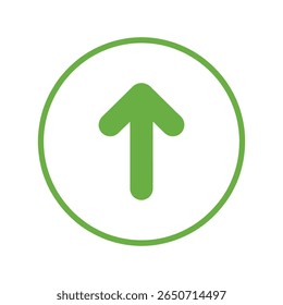 Green arrow icon pointing upwards inside a circular frame on a white background