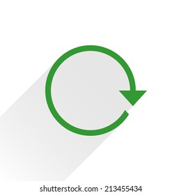 Green arrow icon reload, refresh, rotation, reset, repeat sign 01. Web pictogram with gray long shadow on white background. Simple, solid, plain, flat style. Vector illustration graphic design 8 eps