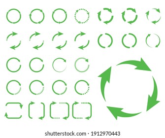 Green arrow icon set on white background. Circular arrow. Recycle symbol. Vector