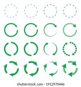 Green Arrow Icon Set On White Background. Recycle Symbol. Circular Arrow. Vector