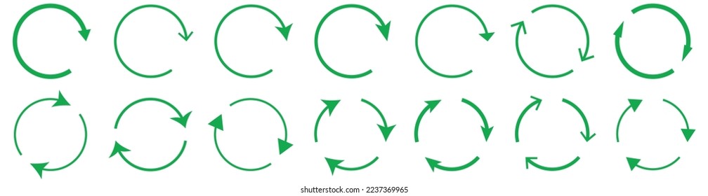 Green arrow icon set. Recycle symbol. Vector illustration isolated on white background
