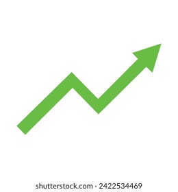 green arrow icon. Green arrow showing upward business earnings on white background. Vector illustration. Eps file 140.