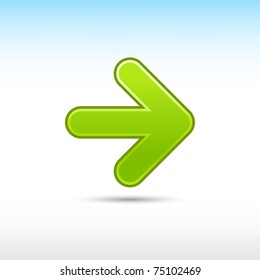 Green arrow icon web 2.0 button next sign with gray shadow on white
