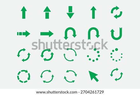 Green Arrow Icons or Circular Loading Symbols, Vector Direction and Refresh Signs, Vector Illustrator EPS File.