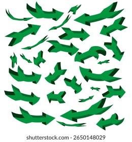 Groene pijlpictogrammen. Richting vectorsymbool. Scherpe randvorm. Platte ontwerpstijl.