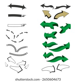Groene pijlpictogrammen. Richting vectorsymbool. Scherpe randvorm. Platte ontwerpstijl.