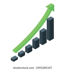 La flecha verde está aumentando sobre un gráfico de barras, lo que representa un crecimiento empresarial positivo