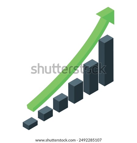 Green arrow is increasing over a bar graph, representing positive business growth