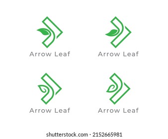 Green Arrow Logo Concept sign icon symbol Design. Arrow with Leaf Combination. Vector illustration logo template