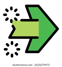 Green arrow moving right with loading symbol representing data transfer or progress