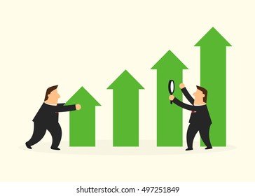 Green arrow moving up. Business man in business concept vector illustration.