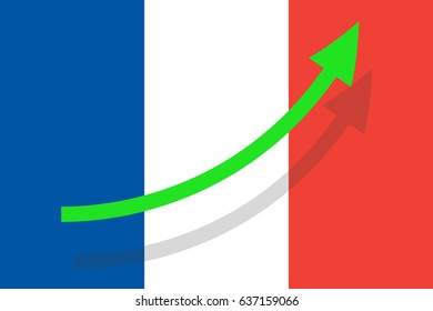 Green Up Arrow On The Background Of The French Flag