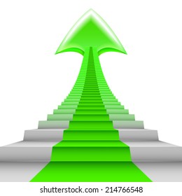 green arrow up on staircase steps as carpet vector illustration