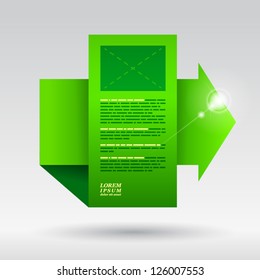 Green arrow on a white background for sample text. Vector illustration. EPS 10