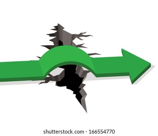 green arrow passing obstacle, big crack in ground 